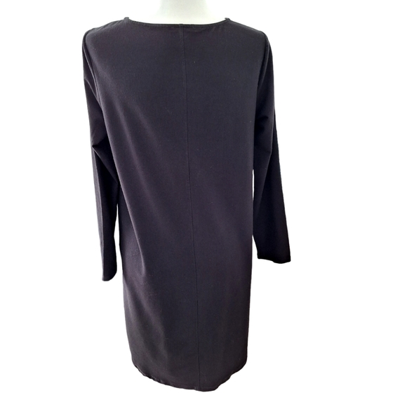 Eileen Fisher Solid Black Viscose Knit Round Neck Dress with Pockets Small S - Picture 4 of 10